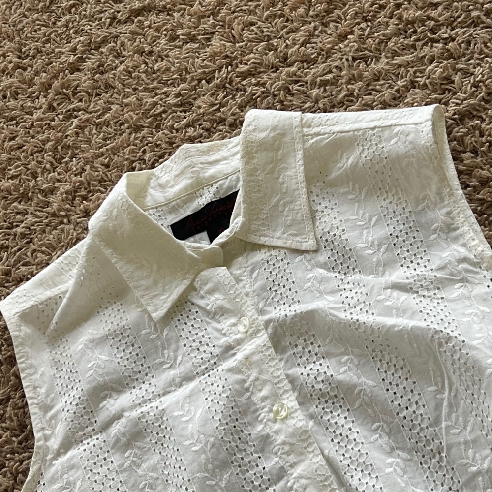 Gloria Vanderbilt Signature White Eyelet‎ Lace Sleeveless Button Down Top Sz 16